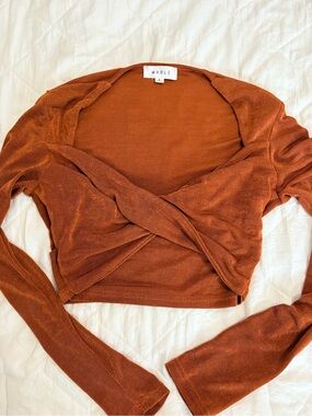 MABLE Rust Twisted Front Cropped Long-Sleeve Top
